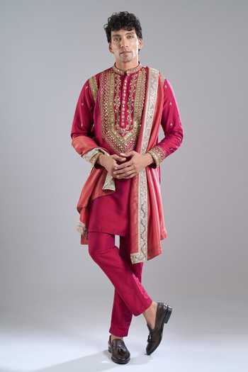 Arihant Rai Sinha Red Silk Zari Zardozi Work Kurta With Dupatta at Aza Fashions Arihant Rai Sinha_Red Silk Zari Zardozi Work Kurta With Dupatta _at_Aza_Fashions