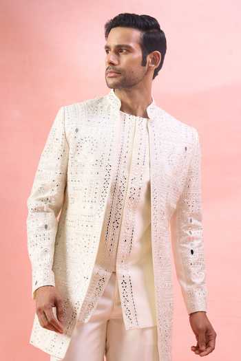 Arihant Rai Sinha Mirror Work & Thread Embroidered Bandhgala Set 