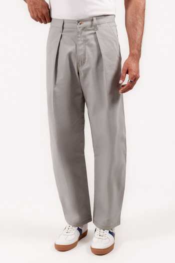 Madhav Agasti Grey Cotton Pleated Barrel Fit Trouser Online at Aza Fashions Madhav Agasti_Grey Cotton Pleated Barrel Fit Trouser _Online_at_Aza_Fashions