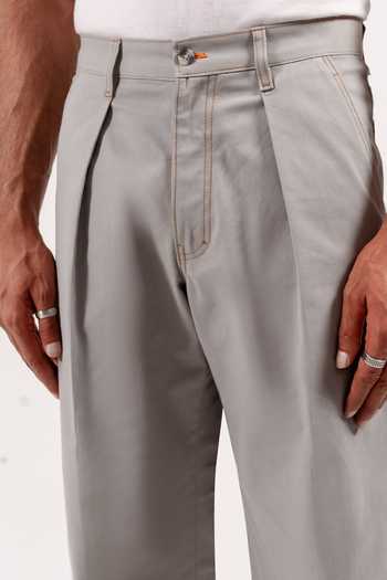 Shop Madhav Agasti Grey Cotton Pleated Barrel Fit Trouser Online at Aza Fashions Shop_Madhav Agasti_Grey Cotton Pleated Barrel Fit Trouser _Online_at_Aza_Fashions
