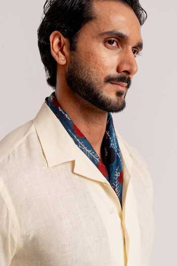 Madhav Agasti Yellow Linen Tonal Embroidered Half Sleeve Shirt at Aza Fashions Madhav Agasti_Yellow Linen Tonal Embroidered Half Sleeve Shirt _at_Aza_Fashions