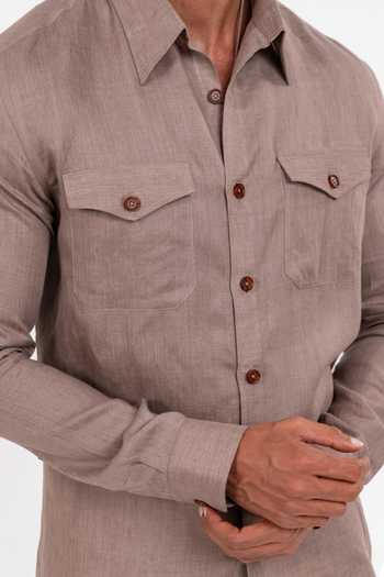 Madhav Agasti Purple Linen Patch Pocket Safari Shirt Online at Aza Fashions Madhav Agasti_Purple Linen Patch Pocket Safari Shirt _Online_at_Aza_Fashions