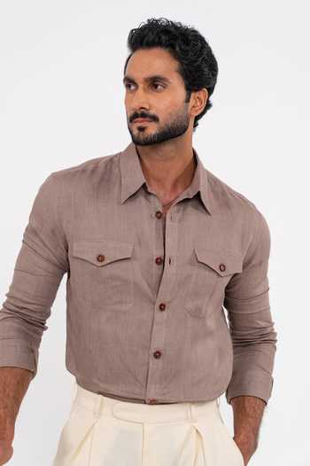 Madhav Agasti Purple Linen Patch Pocket Safari Shirt at Aza Fashions Madhav Agasti_Purple Linen Patch Pocket Safari Shirt _at_Aza_Fashions