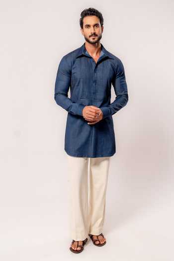 Madhav Agasti Pleated Denim Short Kurta
