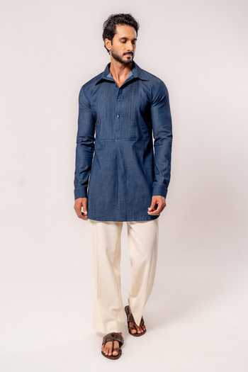 Madhav Agasti Pleated Denim Short Kurta