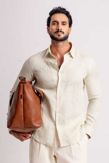 Madhav Agasti Linen Tonal Embroidered Full Sleeve Shirt 