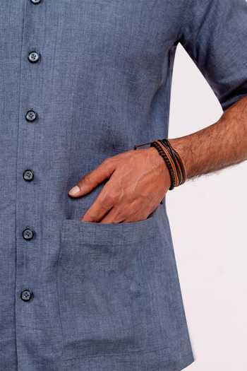 Madhav Agasti Blue Linen Half Sleeve Shirt And Pant Co-ord Set at Aza Fashions Madhav Agasti_Blue Linen Half Sleeve Shirt And Pant Co-ord Set _at_Aza_Fashions