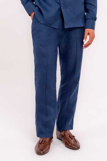 Madhav Agasti Navy Linen Full Sleeve Shirt And Pant Co-ord Set Online at Aza Fashions Madhav Agasti_Navy Linen Full Sleeve Shirt And Pant Co-ord Set _Online_at_Aza_Fashions