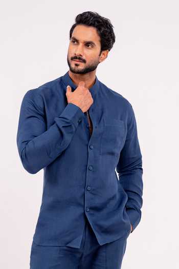 Buy Madhav Agasti Navy Linen Full Sleeve Shirt And Pant Co-ord Set Online at Aza Fashions Buy_Madhav Agasti_Navy Linen Full Sleeve Shirt And Pant Co-ord Set _Online_at_Aza_Fashions