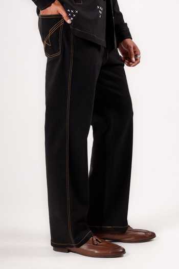 Buy Madhav Agasti Black Denim Topstitch Shacket And Trouser Set Online at Aza Fashions Buy_Madhav Agasti_Black Denim Topstitch Shacket And Trouser Set _Online_at_Aza_Fashions