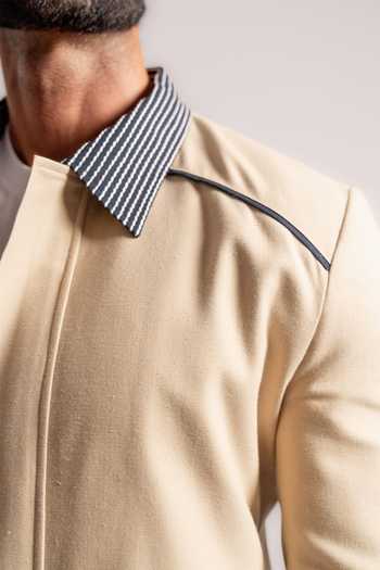 Shop_Madhav Agasti_Beige Handloom Cotton Bomber Jacket With Denim Pant _Online_at_Aza_Fashions