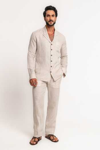 Madhav Agasti Linen Pleated Collar Shirt & Pant Co-Ord Set 