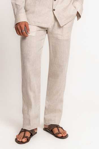 Buy Madhav Agasti Off White Linen Pleated Collar Shirt And Pant Co-ord Set Online at Aza Fashions Buy_Madhav Agasti_Off White Linen Pleated Collar Shirt And Pant Co-ord Set _Online_at_Aza_Fashions