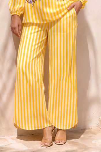Buy_Nautanky_Yellow Crepe Keyhole Neck Soft Vector Striped Top And Pant Set 