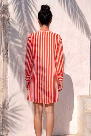Nautanky Dice & Daisy Embroidered Striped Shirt Dress 