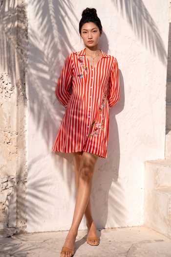 Buy_Nautanky_Multicolor Crepe Collared Neck Dice And Daisy Embroidered Striped Shirt Dress _Online_at_Aza_Fashions