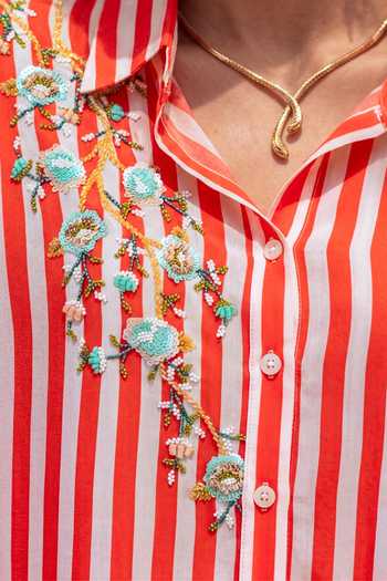 Buy Nautanky White Crepe Collared Neck Ludo Lane Striped Shirt And Pant Set Buy_Nautanky_White Crepe Collared Neck Ludo Lane Striped Shirt And Pant Set