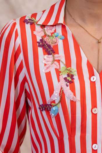 Shop_Nautanky_Multicolor Crepe Collared Neck Rainbow Roll Striped Shirt Dress _Online_at_Aza_Fashions