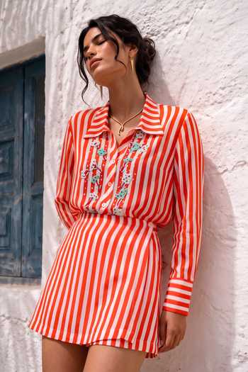 Buy_Nautanky_Multicolor Crepe Collared Neck Rainbow Roll Striped Shirt Dress 