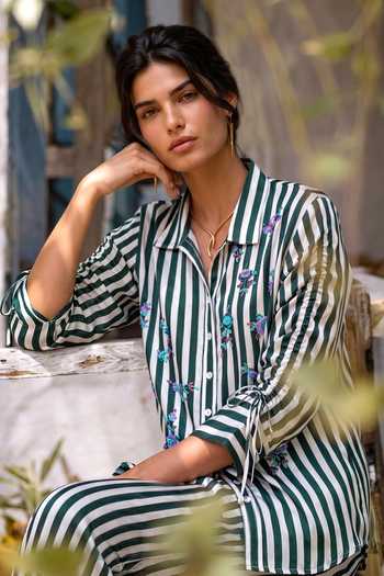 Buy Nautanky Green Crepe Collared Neck Playful Parrot Striped Shirt And Pant Set Online at Aza Fashions Buy_Nautanky_Green Crepe Collared Neck Playful Parrot Striped Shirt And Pant Set _Online_at_Aza_Fashions