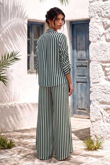 Buy Nautanky Green Crepe Collared Neck Playful Parrot Striped Shirt And Pant Set Buy_Nautanky_Green Crepe Collared Neck Playful Parrot Striped Shirt And Pant Set