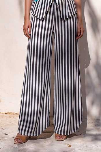Nautanky_White Crepe V-neck Line Break Wrap Top And Pant Co-ord Set _Online_at_Aza_Fashions