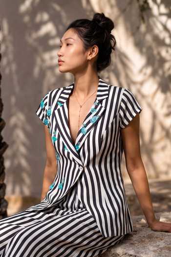 Shop_Nautanky_White Crepe V-neck Line Break Wrap Top And Pant Co-ord Set _Online_at_Aza_Fashions