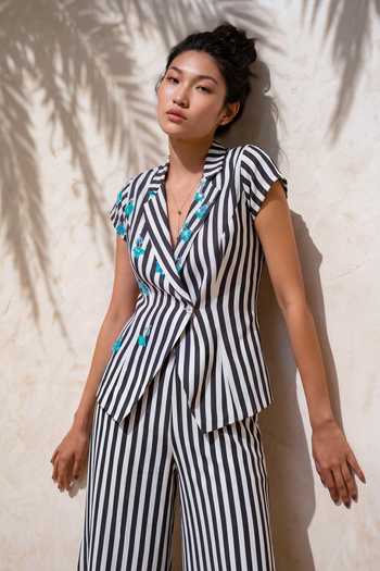 Nautanky_White Crepe V-neck Line Break Wrap Top And Pant Co-ord Set _at_Aza_Fashions