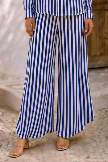 Nautanky Blue Crepe Collared Neck Token Twist Striped Shirt And Pant Set at Aza Fashions Nautanky_Blue Crepe Collared Neck Token Twist Striped Shirt And Pant Set _at_Aza_Fashions