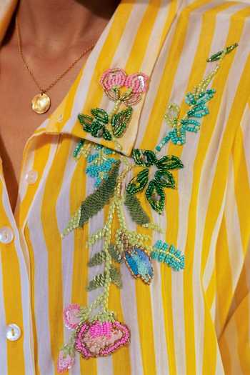 Nautanky Yellow Crepe Collared Neck Game Theory Striped Shirt And Pant Set at Aza Fashions Nautanky_Yellow Crepe Collared Neck Game Theory Striped Shirt And Pant Set _at_Aza_Fashions
