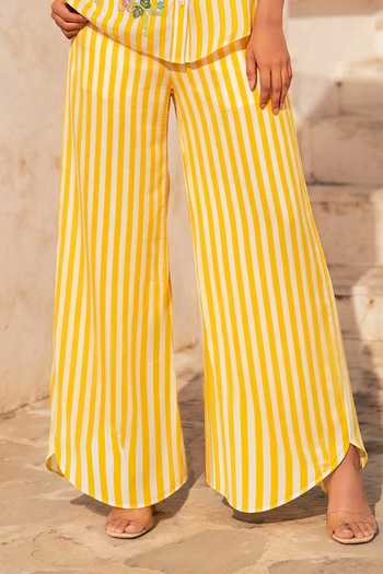 Buy Nautanky Yellow Crepe Collared Neck Game Theory Striped Shirt And Pant Set Buy_Nautanky_Yellow Crepe Collared Neck Game Theory Striped Shirt And Pant Set