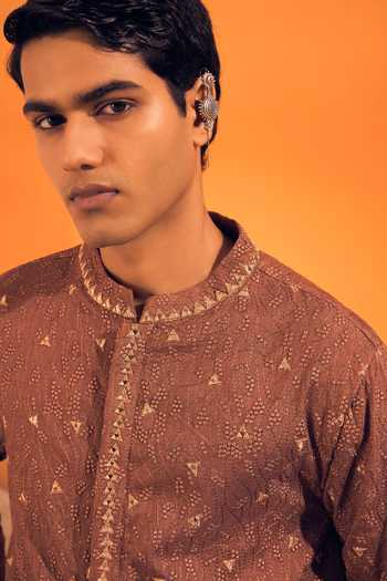 Philocaly Brown Silk, Cotton Sarv Embroidered Kurta at Aza Fashions Philocaly_Brown Silk, Cotton Sarv Embroidered Kurta _at_Aza_Fashions