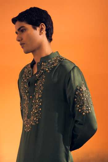 Philocaly Green , , Indus Embroidered Kurta Online at Aza Fashions Philocaly_Green , , Indus Embroidered Kurta _Online_at_Aza_Fashions