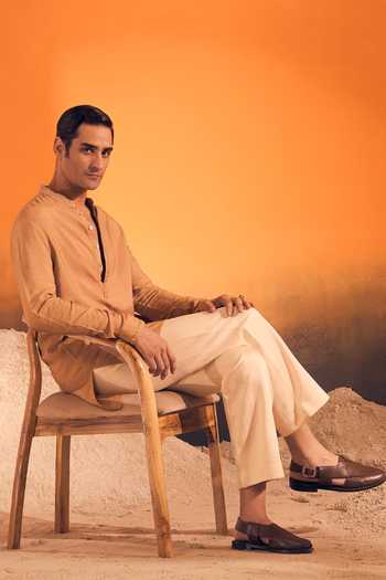 Shop Philocaly Brown Cotton Miraya Embroidered Placket Kurta Online at Aza Fashions Shop_Philocaly_Brown Cotton Miraya Embroidered Placket Kurta _Online_at_Aza_Fashions