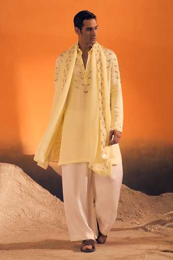 Philocaly Yellow , , Zari, Mirrors Saar Embroidered Kurta With Stole Online at Aza Fashions Philocaly_Yellow , , Zari, Mirrors Saar Embroidered Kurta With Stole _Online_at_Aza_Fashions