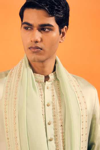 Philocaly Green , Satin Reet Ombre Kurta With Stole Online at Aza Fashions Philocaly_Green , Satin Reet Ombre Kurta With Stole _Online_at_Aza_Fashions