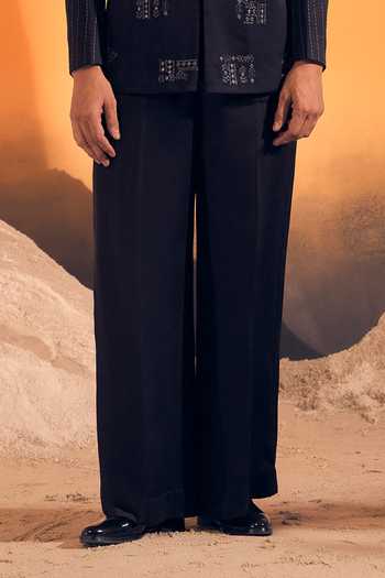 Philocaly Black Silk Satin Zari, Mirrors Ash Embroidered Bandhgala Set Online at Aza Fashions Philocaly_Black Silk Satin Zari, Mirrors Ash Embroidered Bandhgala Set _Online_at_Aza_Fashions