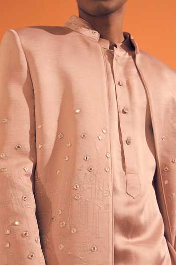 Buy Philocaly Pink Silk, Satin Rosh Embroidered Jacket With Kurta Buy_Philocaly_Pink Silk, Satin Rosh Embroidered Jacket With Kurta