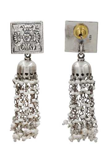 Sangeeta Boochra Heritage Tassel Oxidised Silver Earrings 