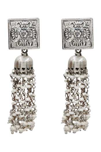 Sangeeta Boochra Silver Plated Heritage Tassel Oxidised Earrings Online at Aza Fashions Sangeeta Boochra_Silver Plated Heritage Tassel Oxidised Earrings _Online_at_Aza_Fashions