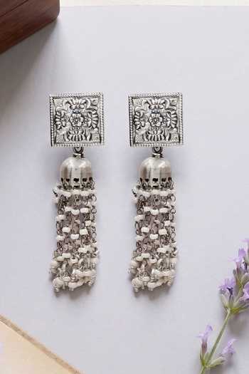 Sangeeta Boochra Heritage Tassel Oxidised Silver Earrings 