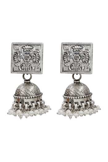 Sangeeta Boochra Silver Plated Statement Oxidised Jhumka Earrings Online at Aza Fashions Sangeeta Boochra_Silver Plated Statement Oxidised Jhumka Earrings _Online_at_Aza_Fashions