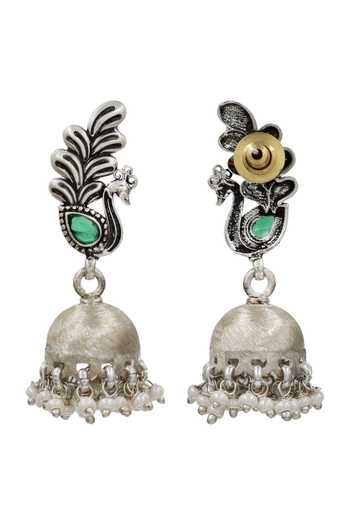 Sangeeta Boochra Peacock Charm Oxidised Silver Earrings