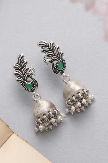 Sangeeta Boochra Peacock Charm Oxidised Silver Earrings