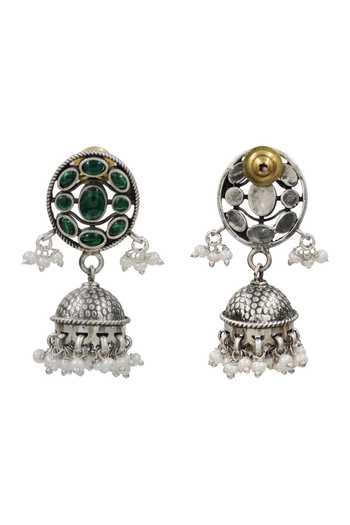 Sangeeta Boochra Handcrafted Kundan & Pearl Silver Earrings