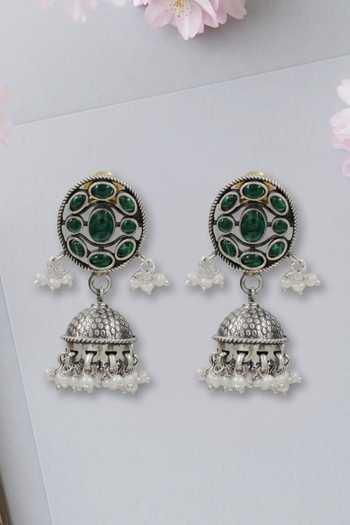 Sangeeta Boochra Handcrafted Kundan & Pearl Silver Earrings