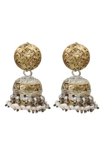 Sangeeta Boochra Gold Plated Bohemian Dual Tone Jhumka Earrings Online at Aza Fashions Sangeeta Boochra_Gold Plated Bohemian Dual Tone Jhumka Earrings _Online_at_Aza_Fashions