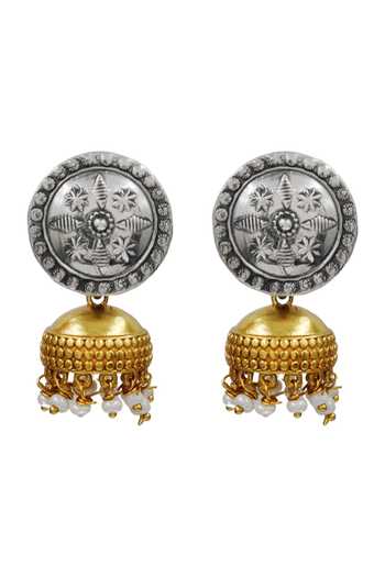 Sangeeta Boochra Gold Plated Ethnic Dual Tone Jhumka Earrings Online at Aza Fashions Sangeeta Boochra_Gold Plated Ethnic Dual Tone Jhumka Earrings _Online_at_Aza_Fashions