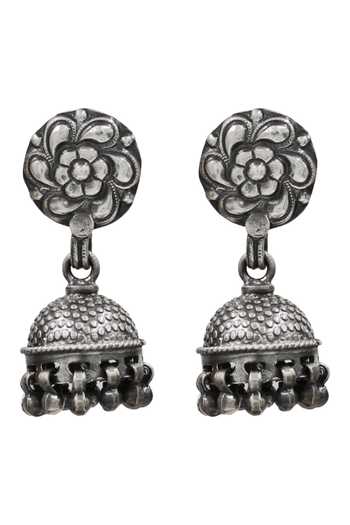 Sangeeta Boochra_Silver Plated Traditional Floral Jhumka Earrings _Online_at_Aza_Fashions