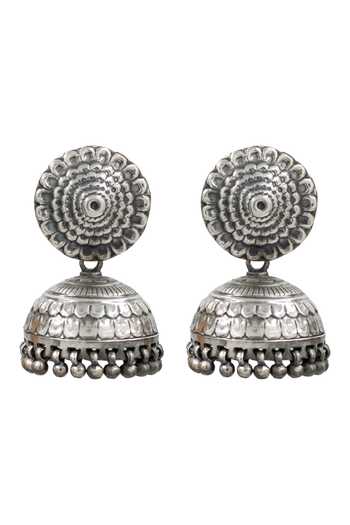 Sangeeta Boochra_Silver Plated Statement Oxidised Jhumka Earrings _Online_at_Aza_Fashions